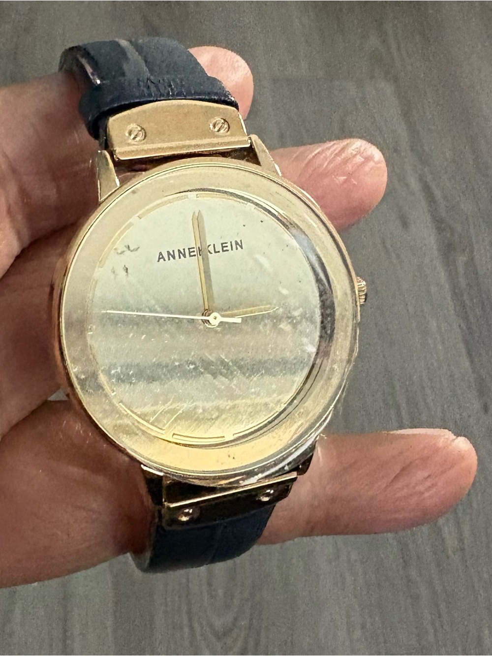 Anne Klein Genuine Leather Gold Tone Watch Navy Blue